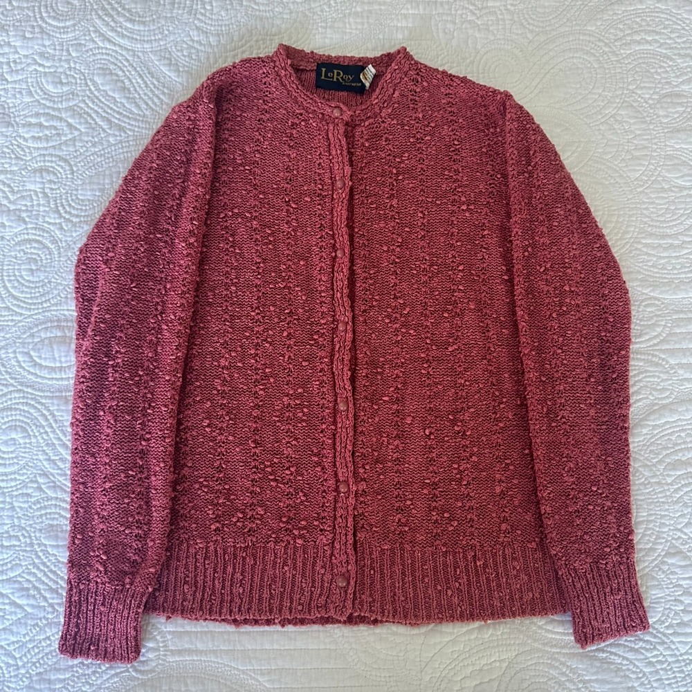 Vintage LeRoy Knitwear Textured Button-Front Cardigan Rosy Mauve‎ XL